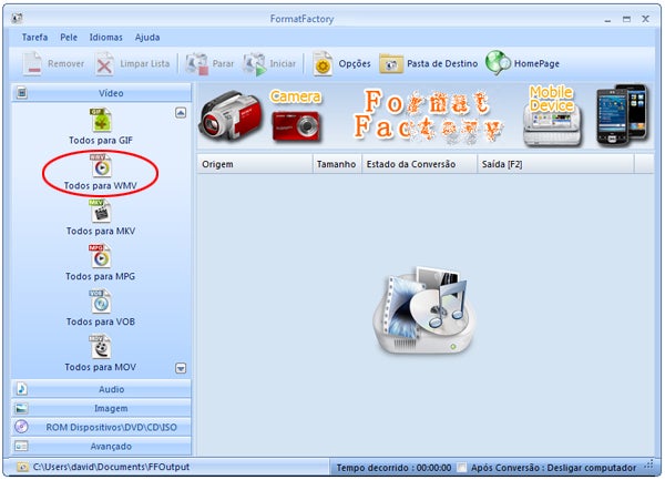 Interface do Format Factory