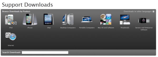 Página de suporte técnico da Apple