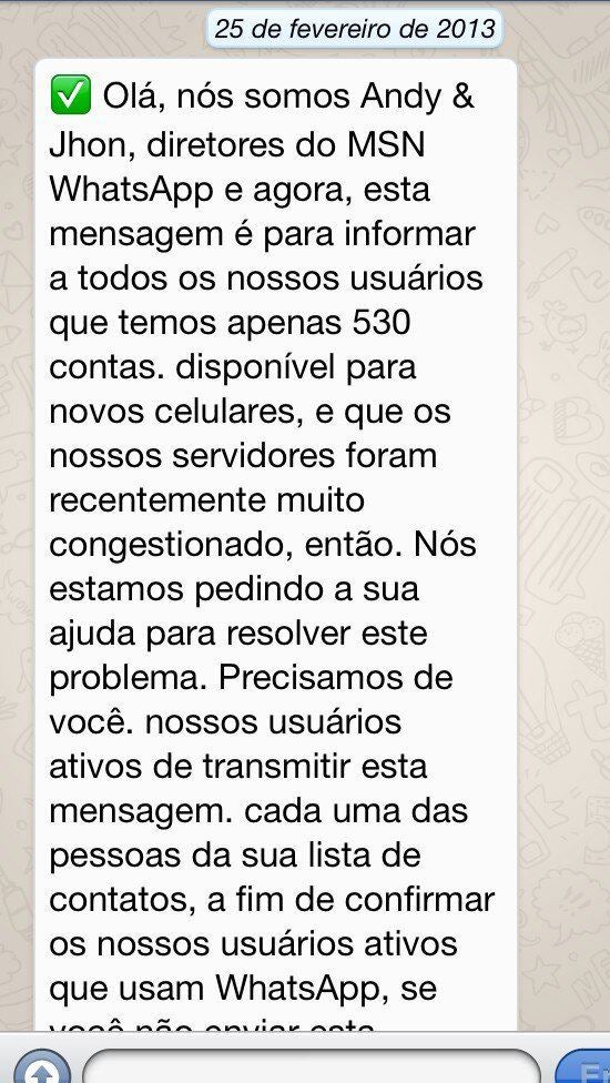 Novo boato do WhatsApp