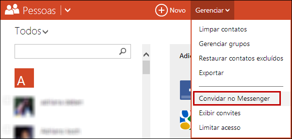 Convidar contatos do Messenger