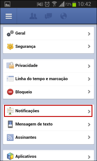 Configurar notificações no Facebook para celular