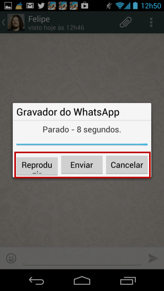 Ações do gravador do WhatsApp