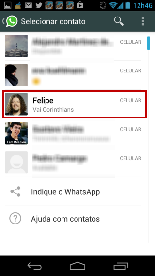 Selecionar contato no WhatsApp