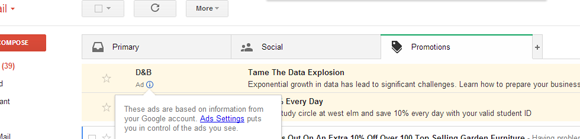 Usuário do Gmail recebe publicidade enviada pelo Google no Gmail