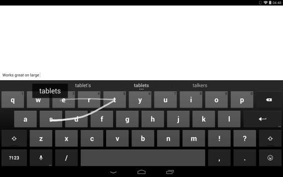 Tela do novo Google Keyboard com listra branco do swype
