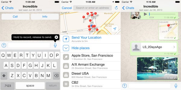 Tela do novo WhatsApp para iPhone, que segue o estilo visual do iOS 7
