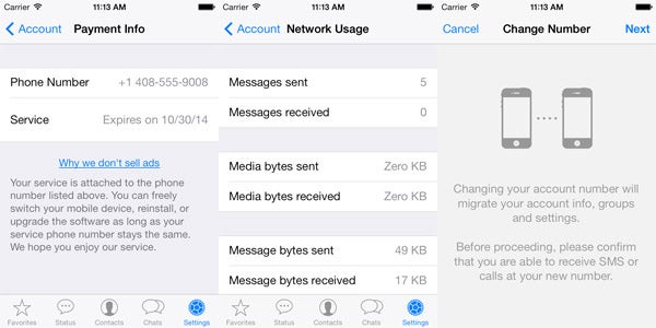 Tela do novo WhatsApp para iPhone, que segue o estilo visual do iOS 7