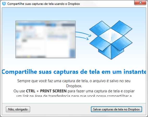 Captura de tela do PC para o Dropbox