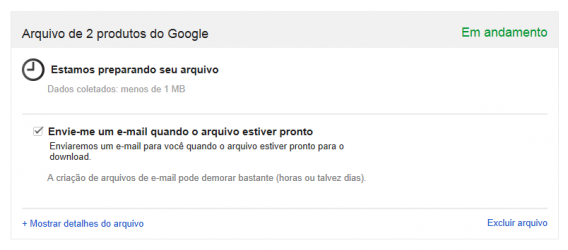 Criação de backups do Gmail e Google Agenda no Takeout