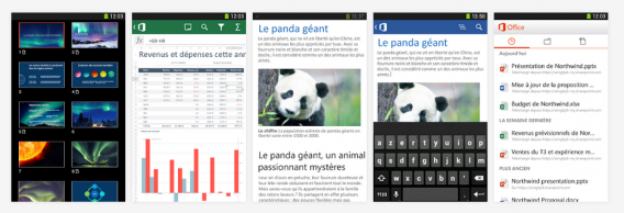 Telas do Office Mobile para Android e iPhone