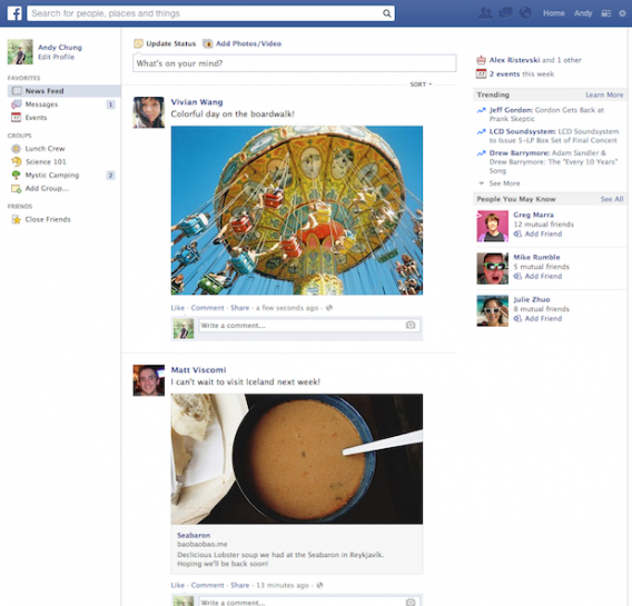 Feed de notícias antigo do Facebook