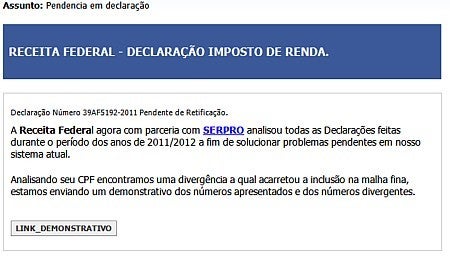 E-mail falso usa Imposto de Renda para infectar PC do usuários
