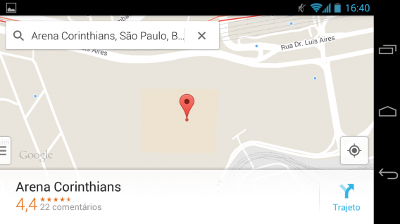 Ao tocar em um dos endereços sugeridos, o app mostra o local no mapa