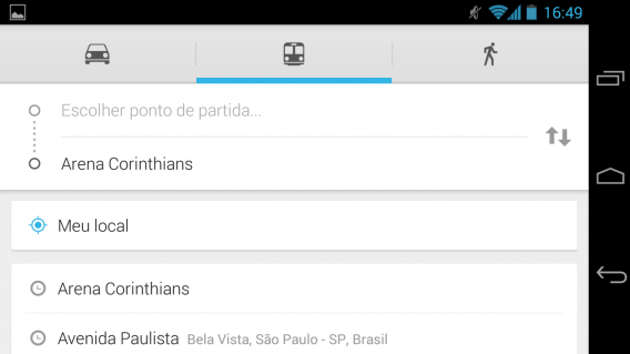 Digite o ponto de partida ou use o GPS com a opção Meu Local