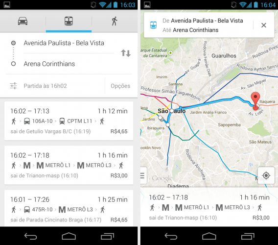 Confira os meios de transporte e preço e depois toque no trajeto para vê-lo no mapa