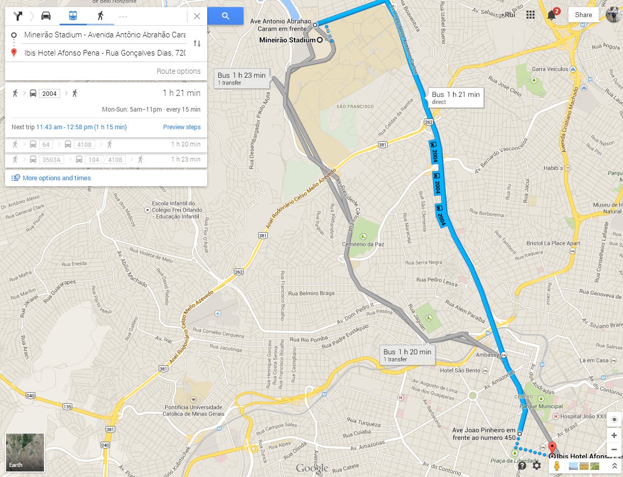 Google Maps incorpora informações de transporte nas cidades da Copa