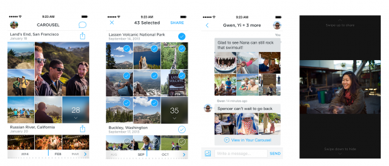 Telas do Carousel, app de organização de fotos do Dropbox