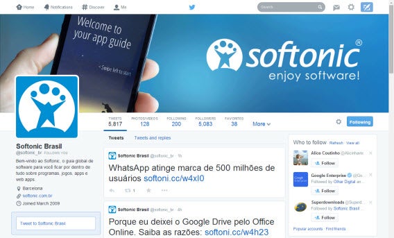 Novo perfil do Softonic no Twitter
