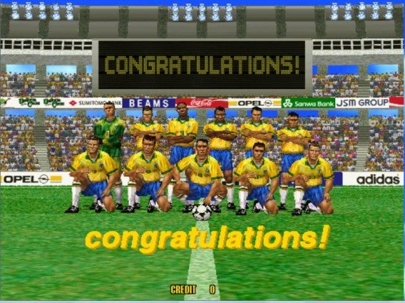 Seleção brasileira vitoriosa no Virtua Striker 2