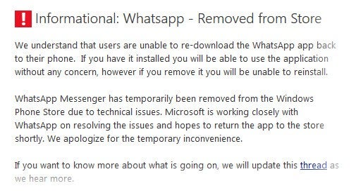 saber sobre o "desaparecimento" do WhatsApp no Windows Phone