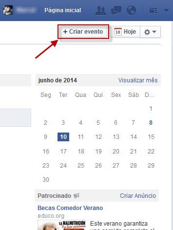 Escolha a opção Criar Evento para começar a configuração