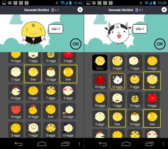 Troque a aparência do SimSimi