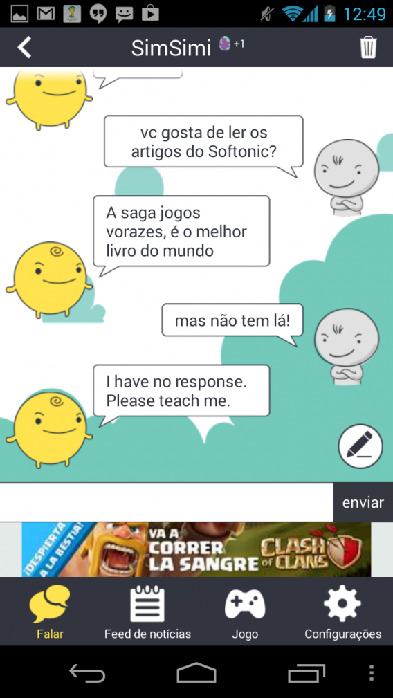 Para ensinar o SimSimi, clique no ícone de lápis
