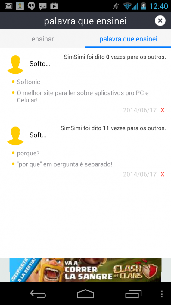 Veja as coisas que você ensinou ao SimSimi no seu perfil