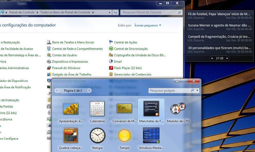 Gadgets da área de trabalho Windows