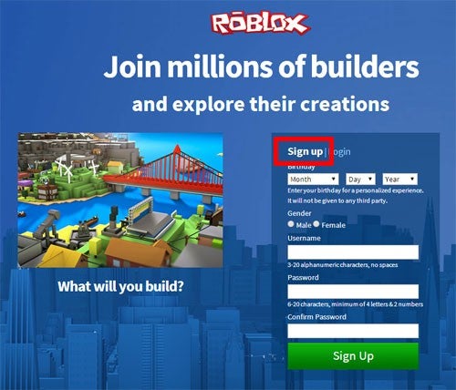 Cadastro no Roblox