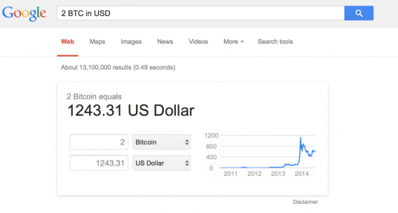 Bitcoin no conversor de moedas do Google