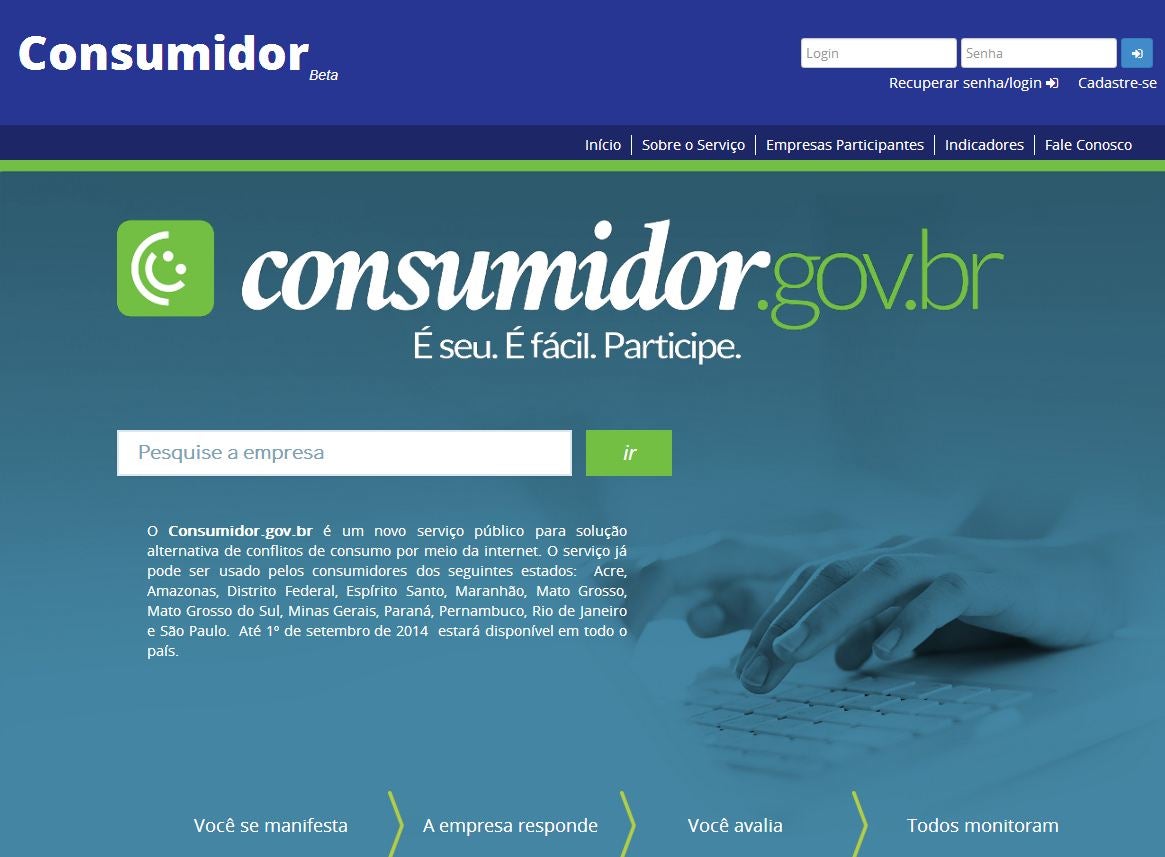 Página inicial do Consumidor.gov