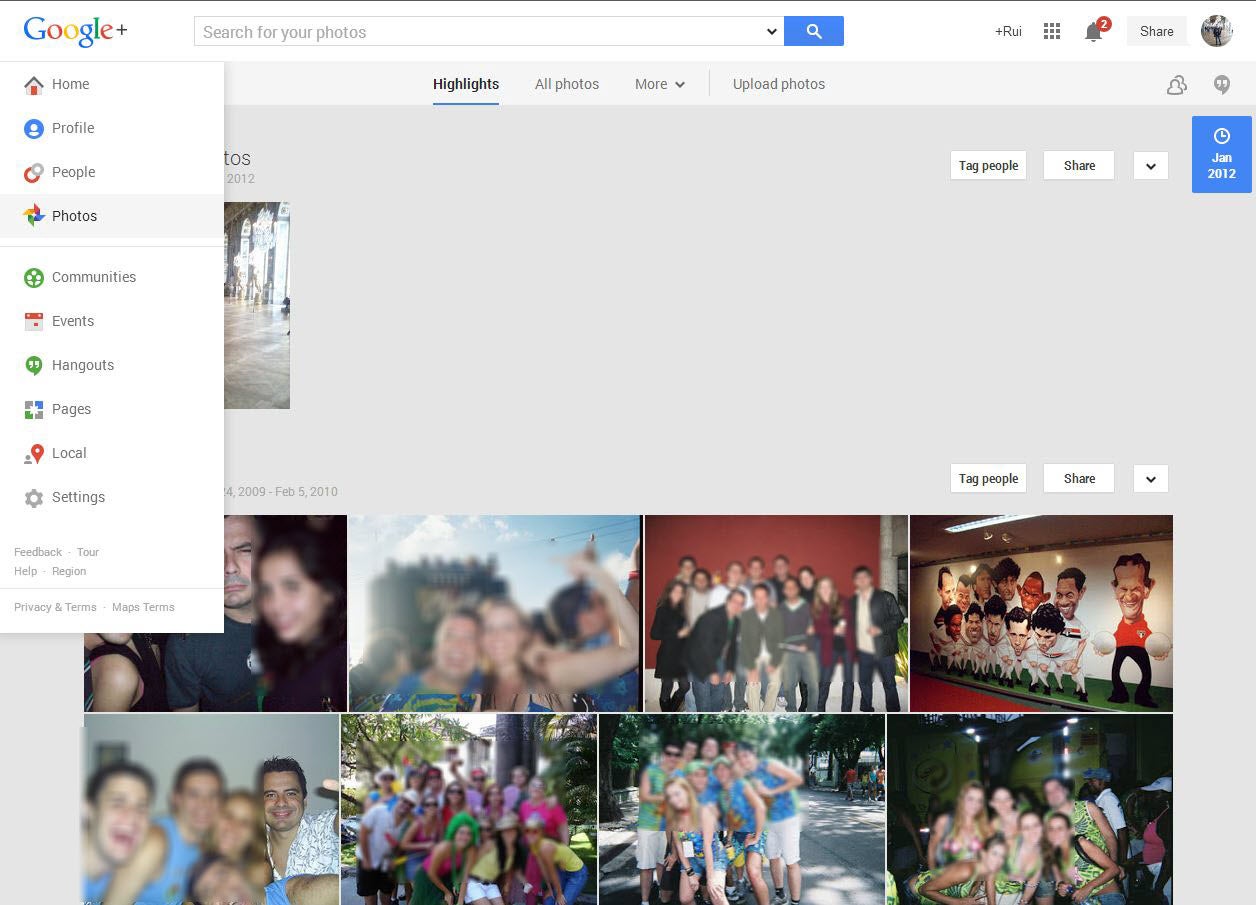 Google+ como ficaram as fotos exportadas do orkut 