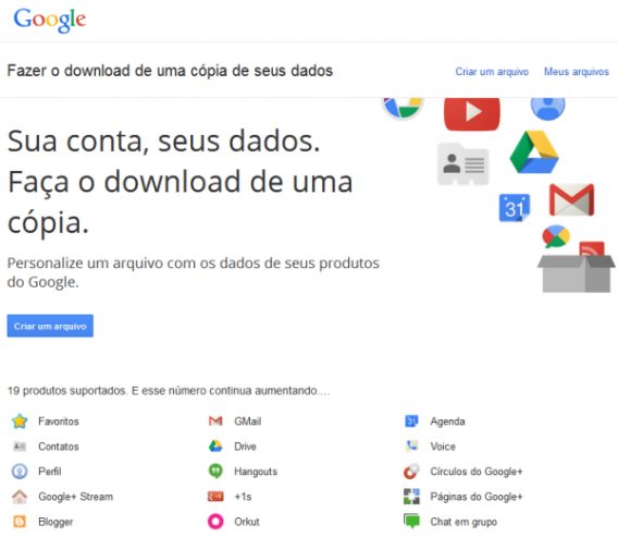 Entre no Google Takeout