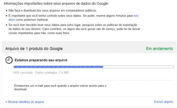 O Google demora alguns minutos para preparar o arquivo de backup do Orkut O Google demora alguns minutos para preparar o arquivo de backup do Orkut
