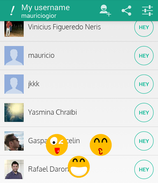 O Hey! permite enviar 3 tipos diferentes de emoticons