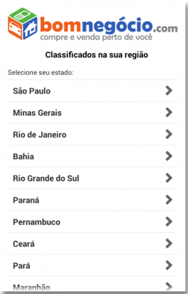 Tela principal do Bom Negócio no Android