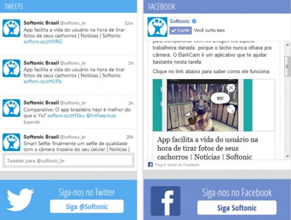 Nova caixa do Facebook e Twitter