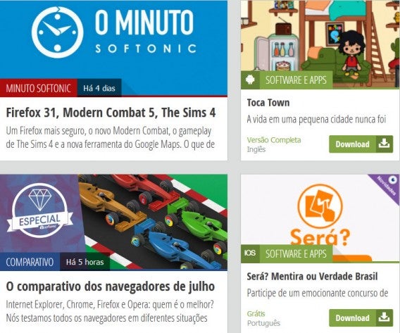 Multiplataformas na home do Softonic
