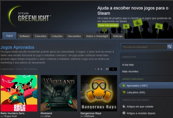 Tela de jogos aprovados no Steam Greenlight
