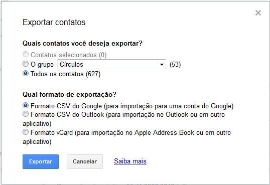Exporte os contatos