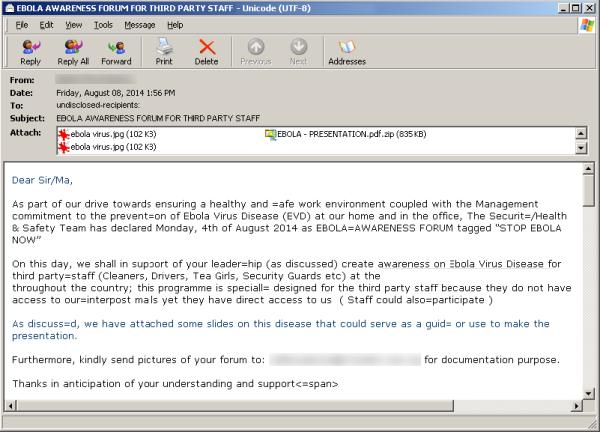 Ataques virtuais email ebola