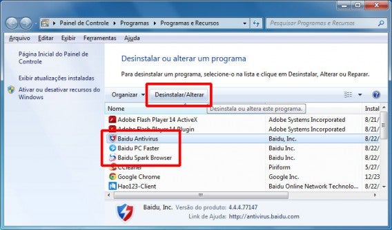 Adicionar e remover programas