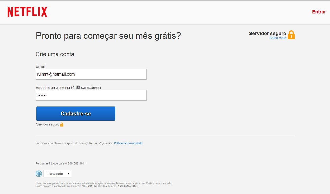 Formulário de cadastro do NetFlix Formulário de cadastro do NetFlix