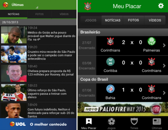 O Placar UOL transmite lance a lance as partidas