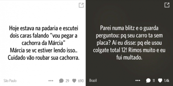Exemplo de piadinhas que aparecem do Secret