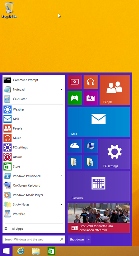 Menu Iniciar no Windows 9