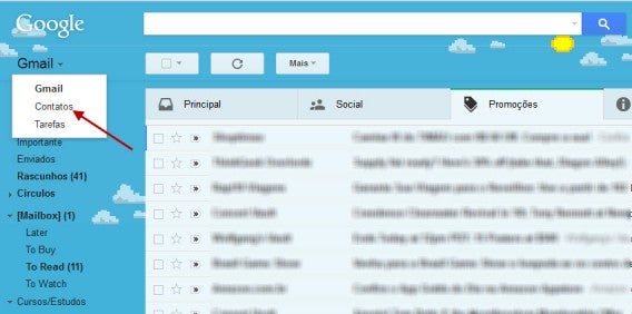 Selecione o item Contatos no Gmail