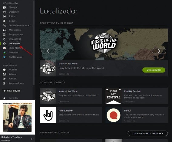 Localizador de apps no Spotify