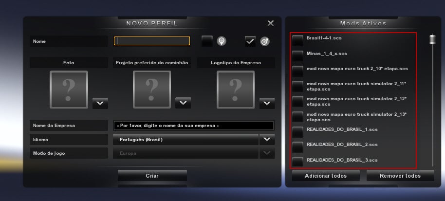 Escolha uma modificação